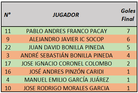 Tabla Goleadores Alianza HC en la Gran Final